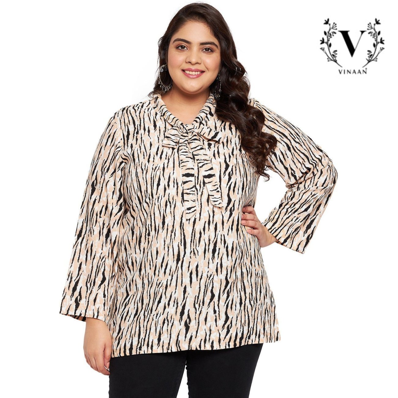Peach & Black Knotted Neck Top