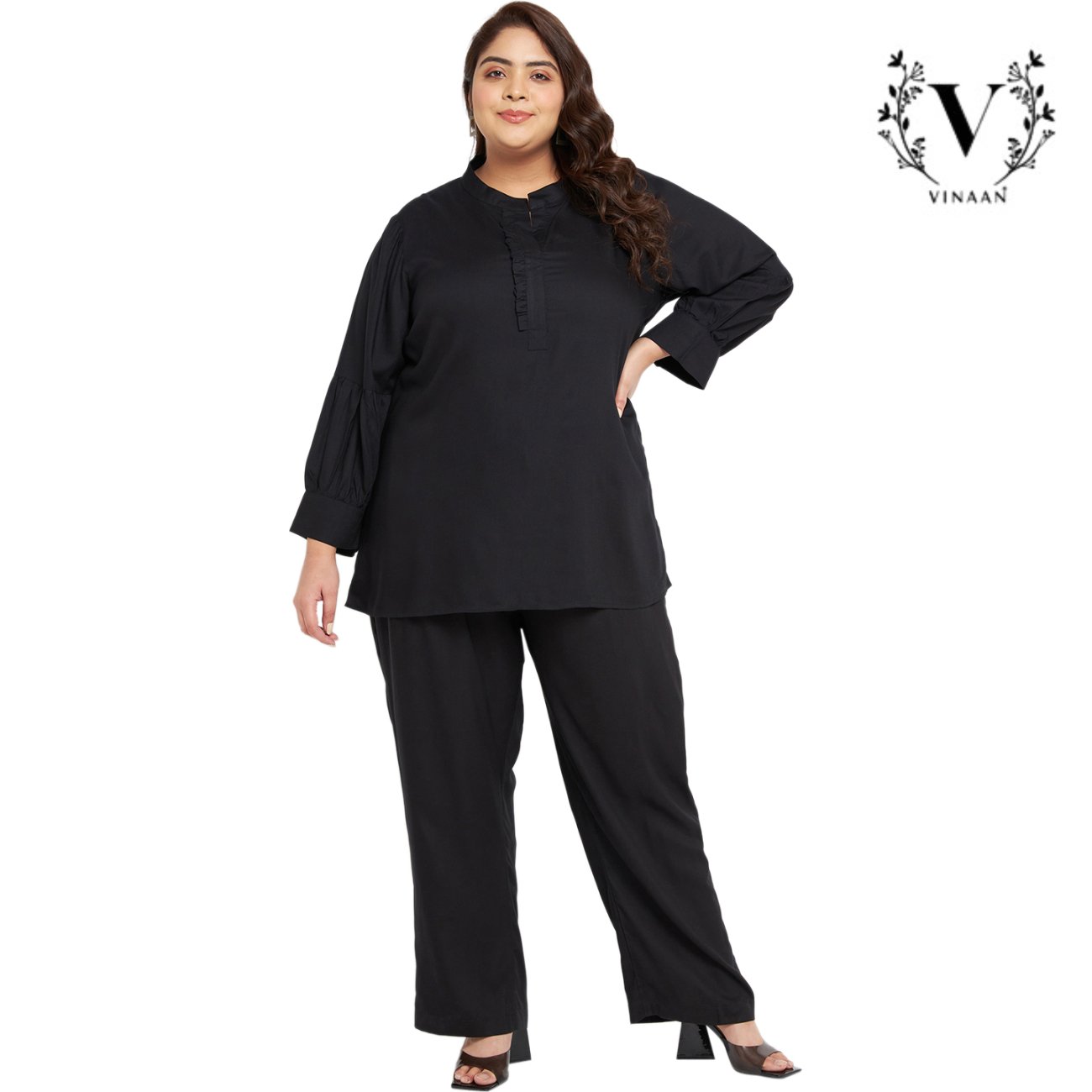 Black Color Pleated Co-ord Set