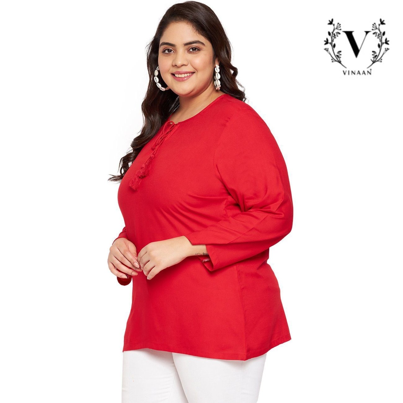 Cadmium Red Tie Up Neck Top - Image 3