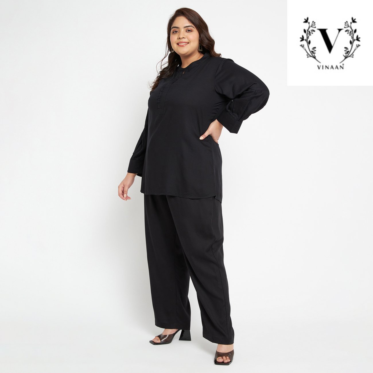 Black Color Pleated Co-ord Set - Image 7