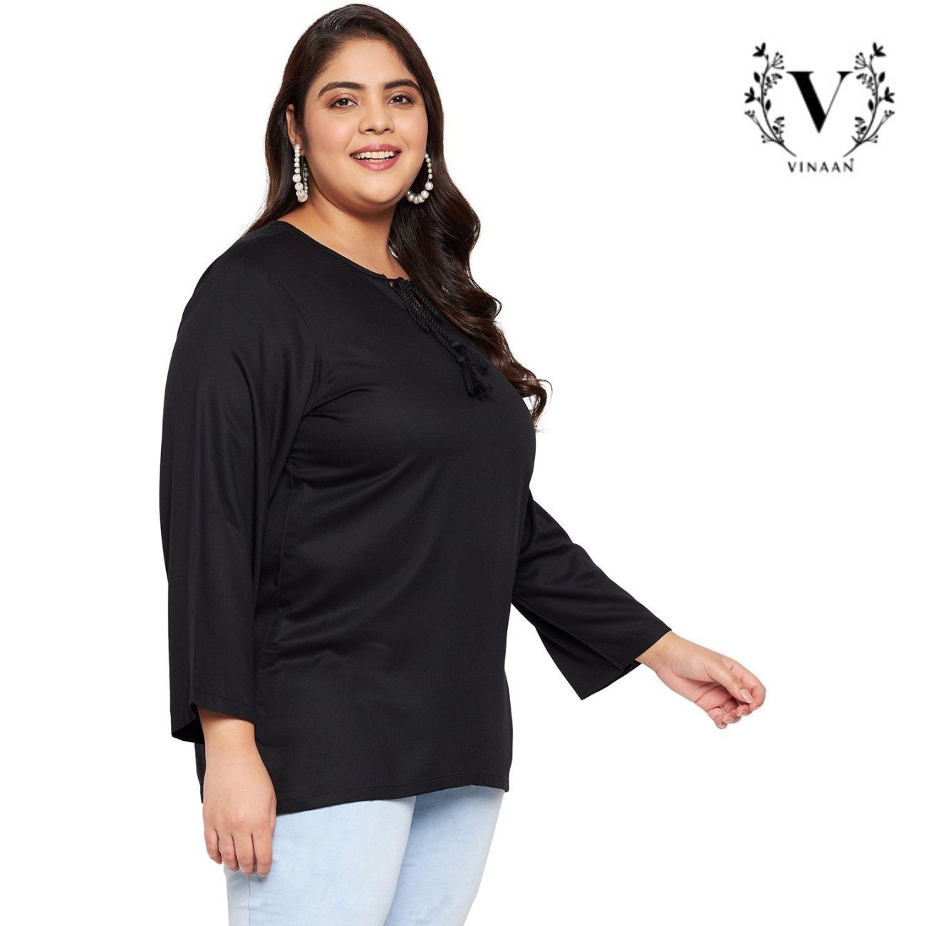 Black Tie Up Neck Top - Image 5