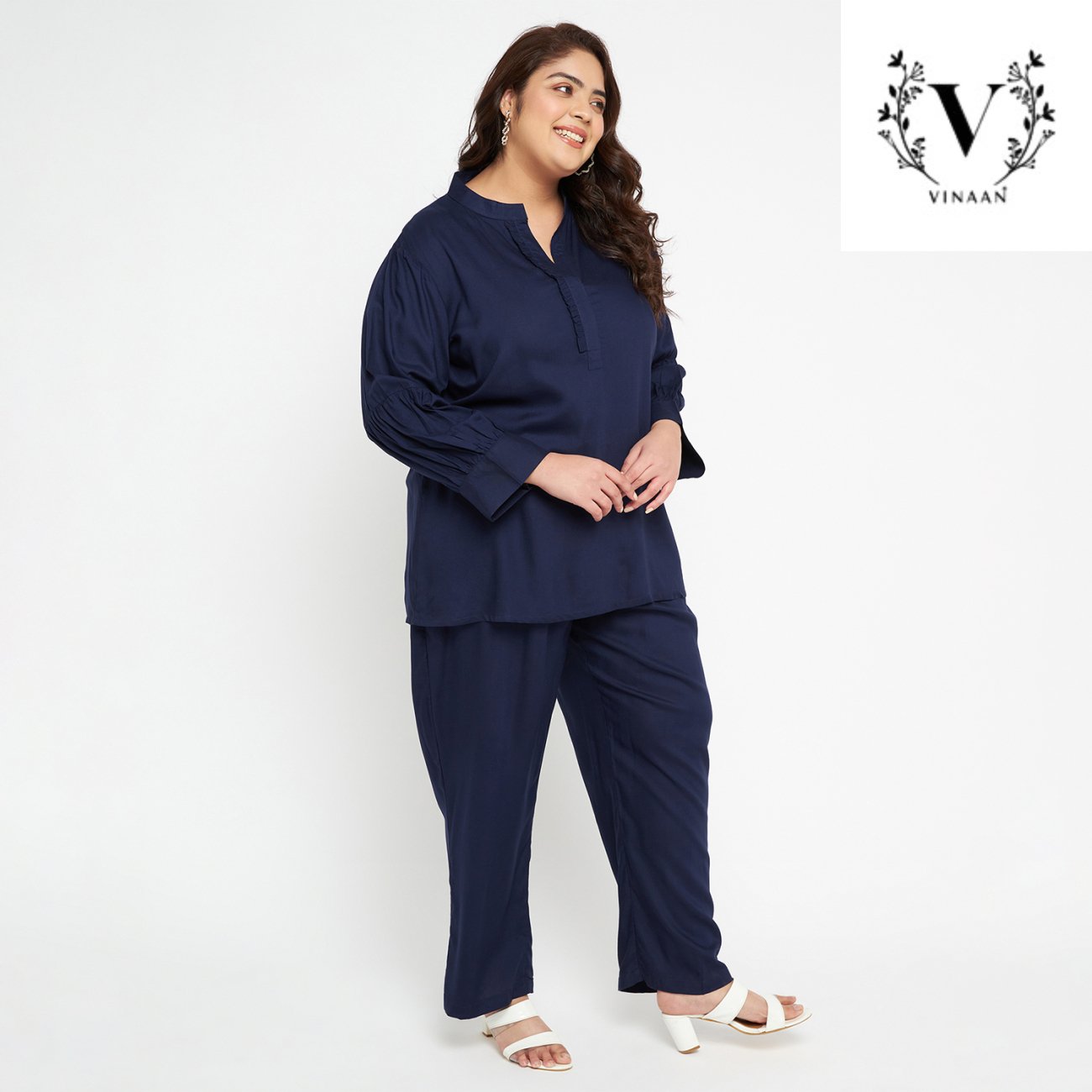 Navy Blue Pleated Co-ord Set - Image 2