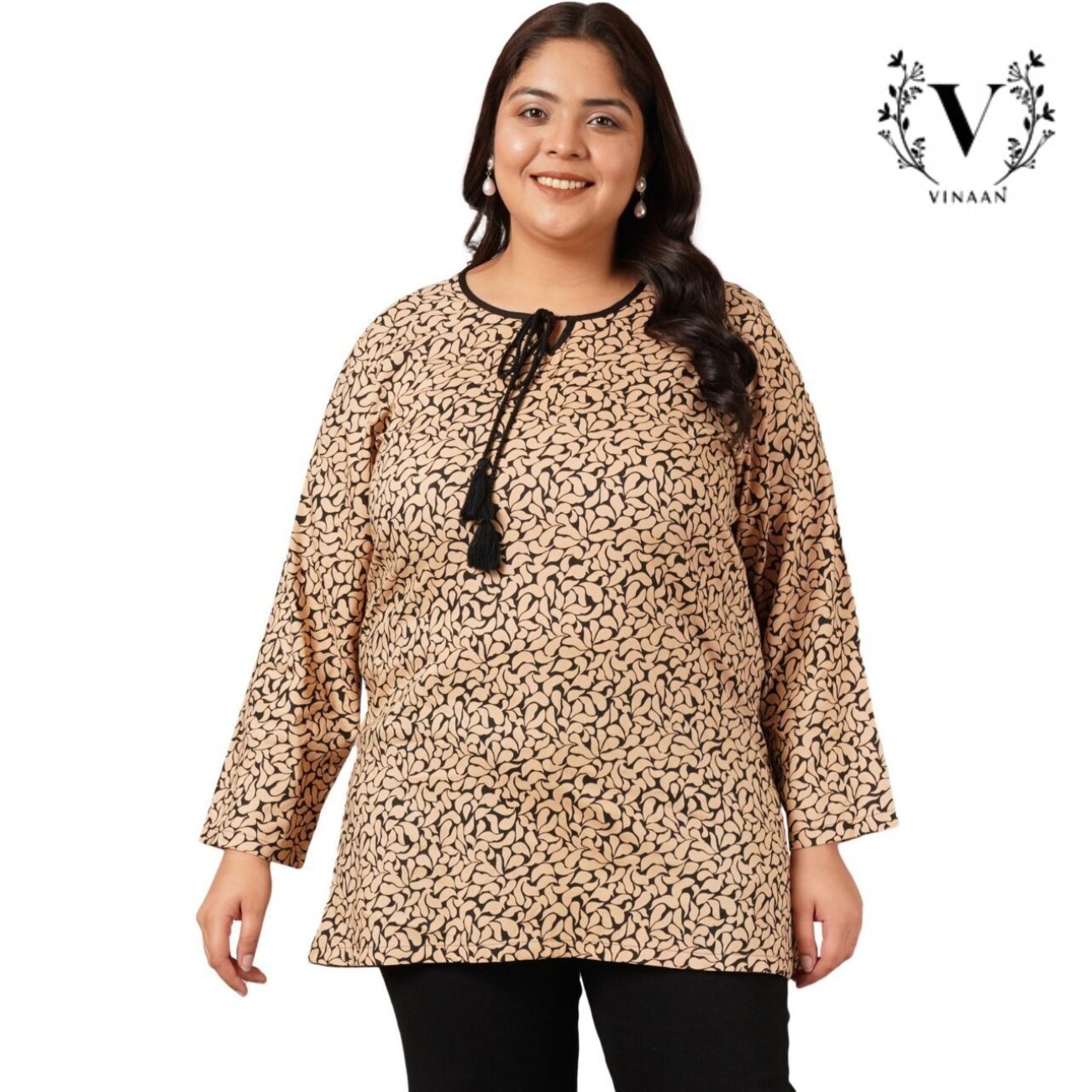 Tiny Beige Black Printed Top