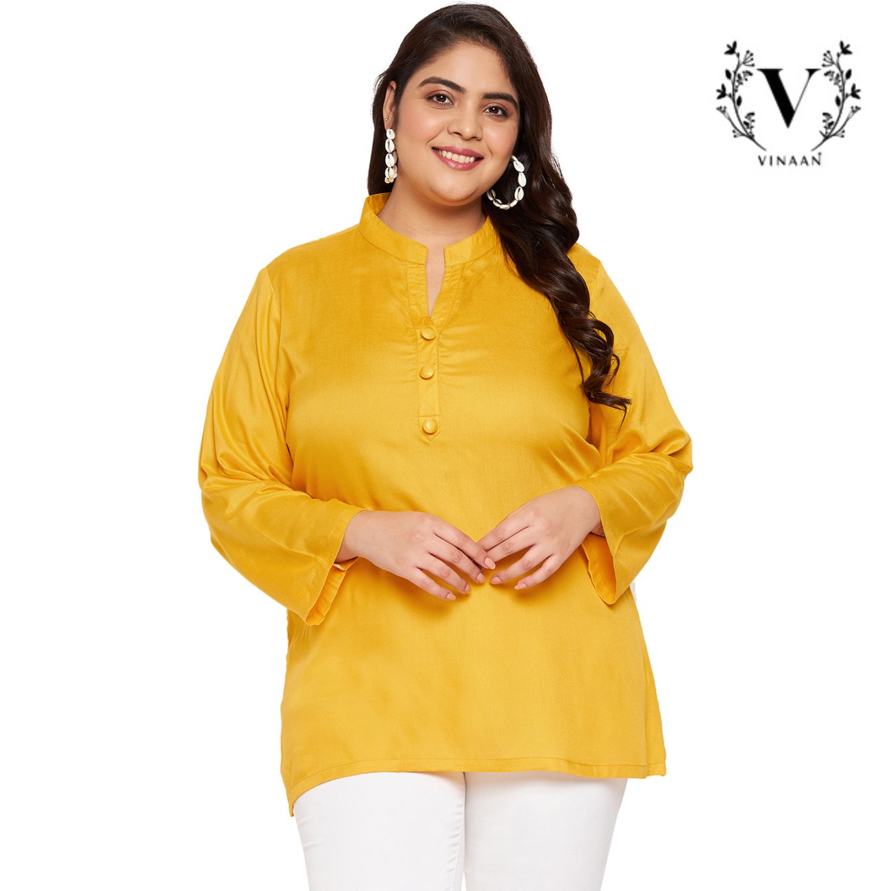 Golden yellow mandarin collar top