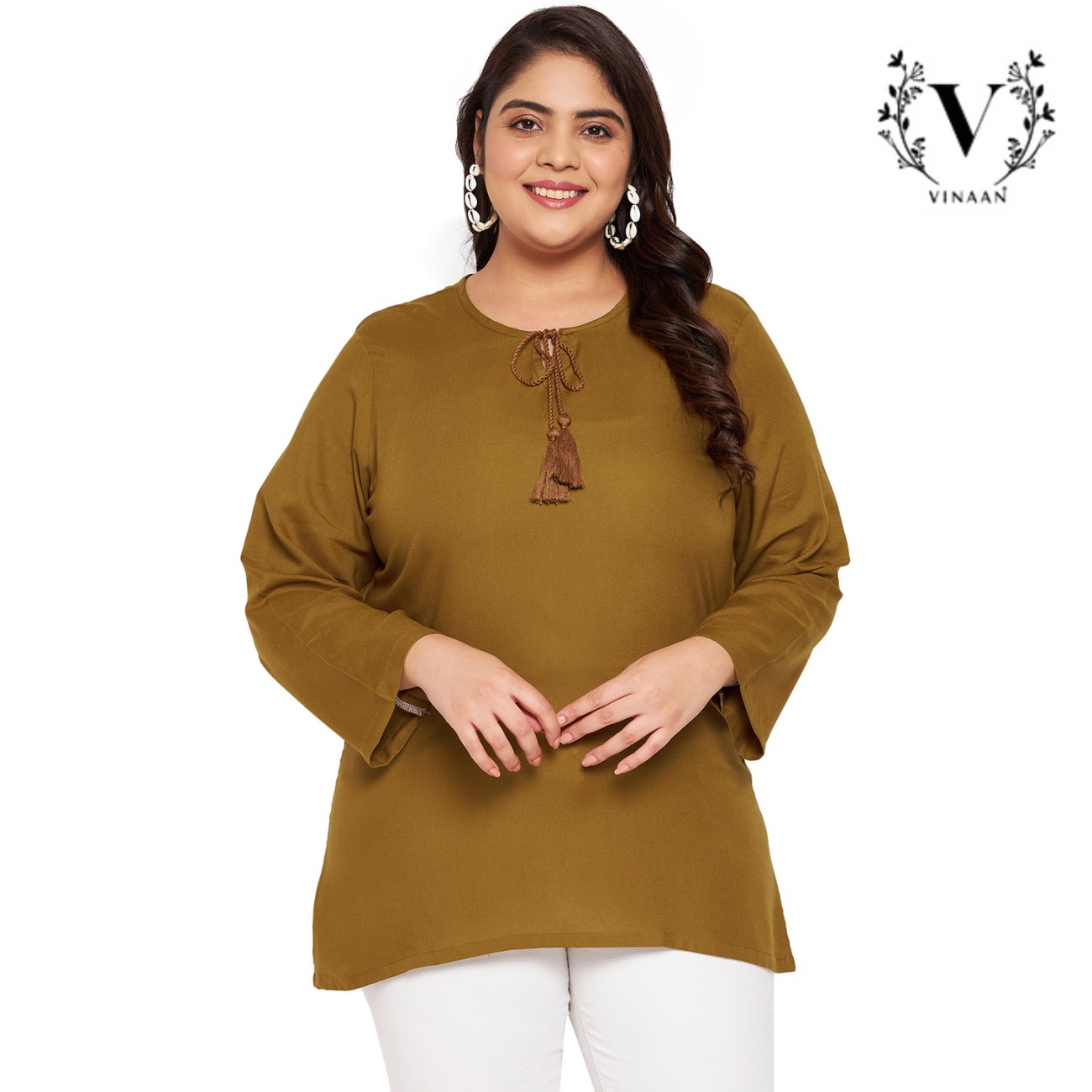 Golden olive tie up neck top