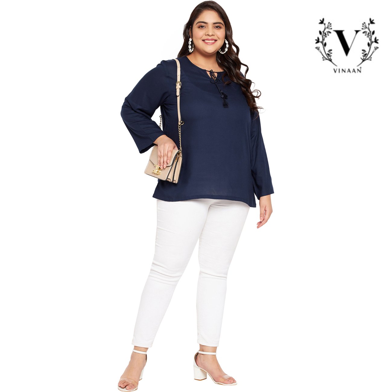 Navy blue tie up neck top - Image 2