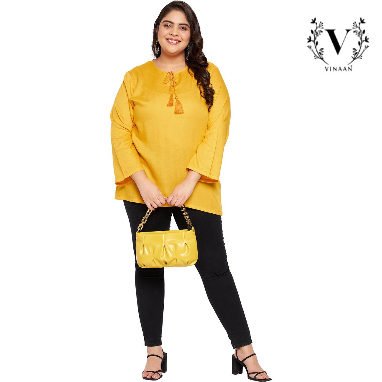 Golden yellow tie up neck top - Image 5