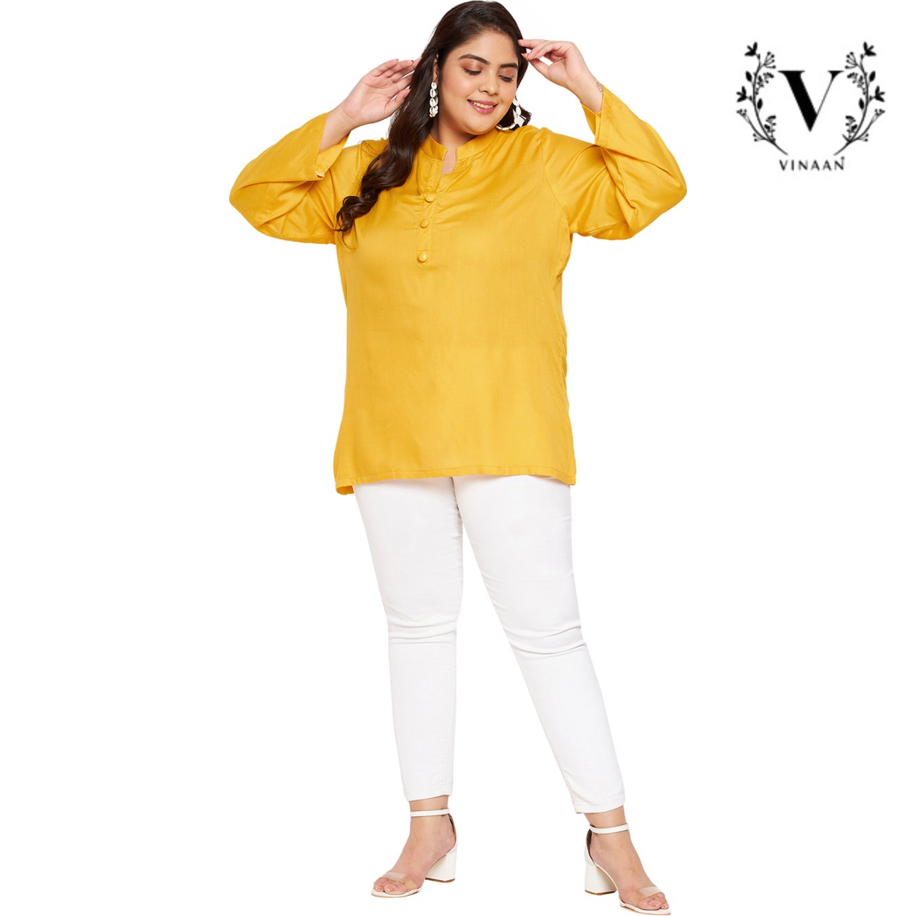 Golden yellow mandarin collar top - Image 2