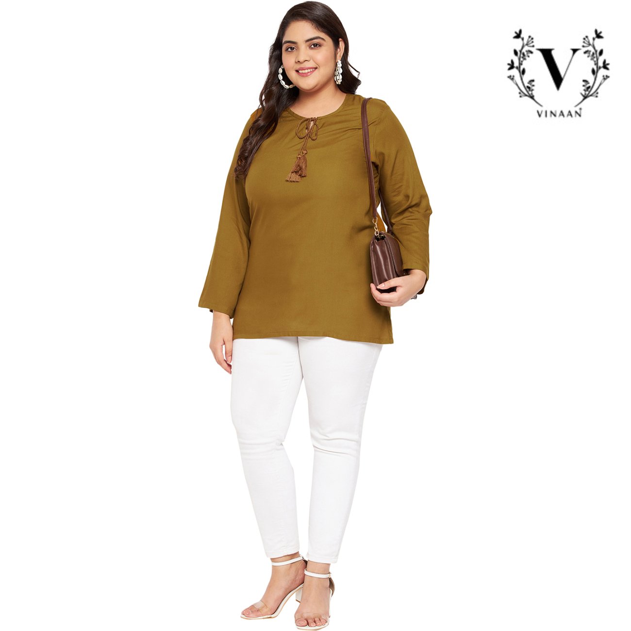 Golden olive tie up neck top - Image 3
