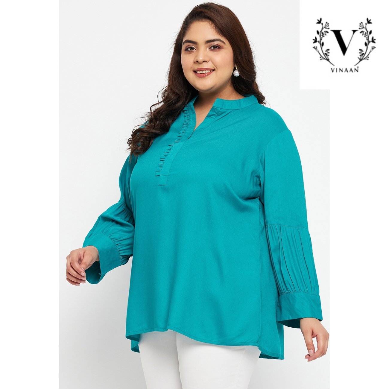 Teal pleated sleeves top - Image 3
