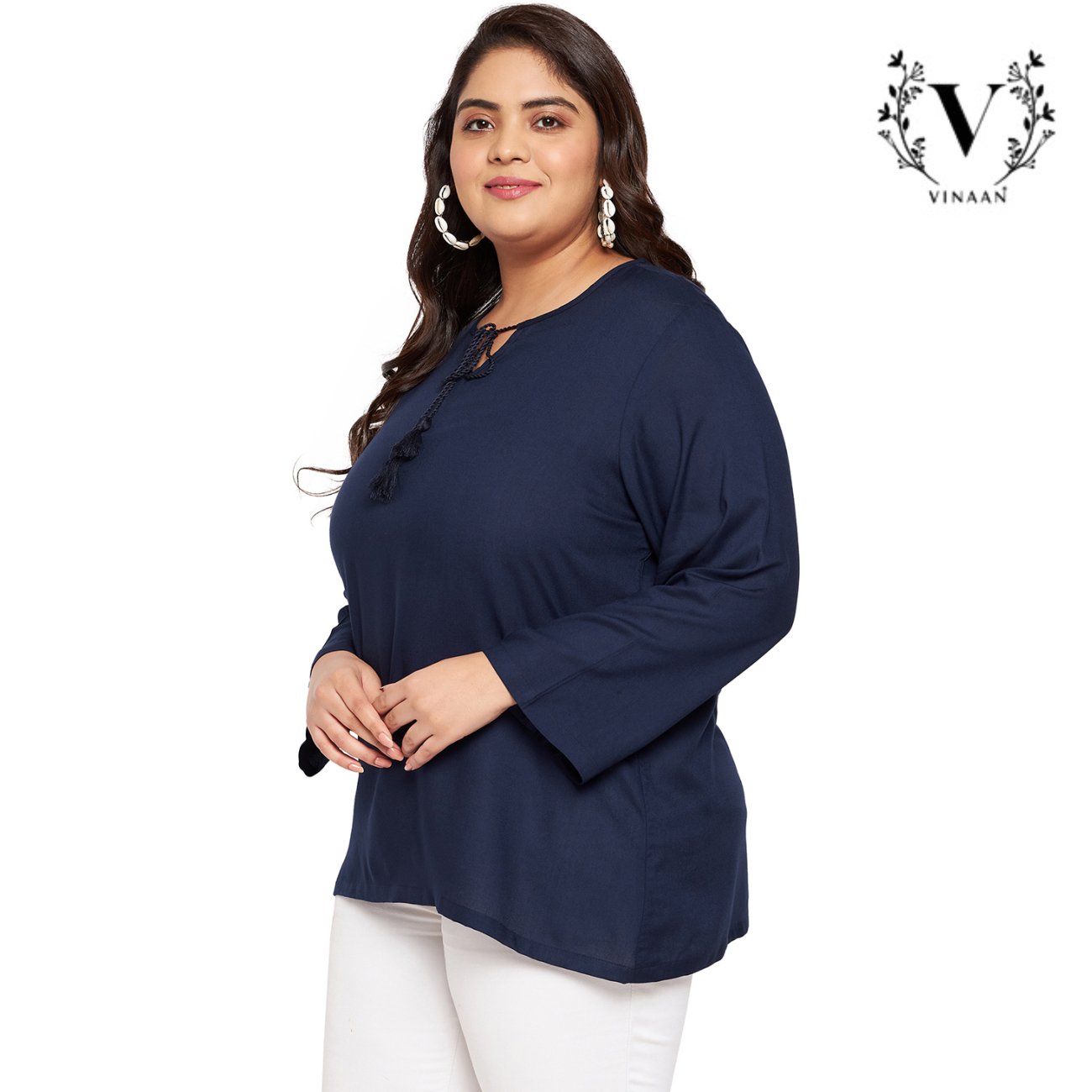 Navy blue tie up neck top - Image 3