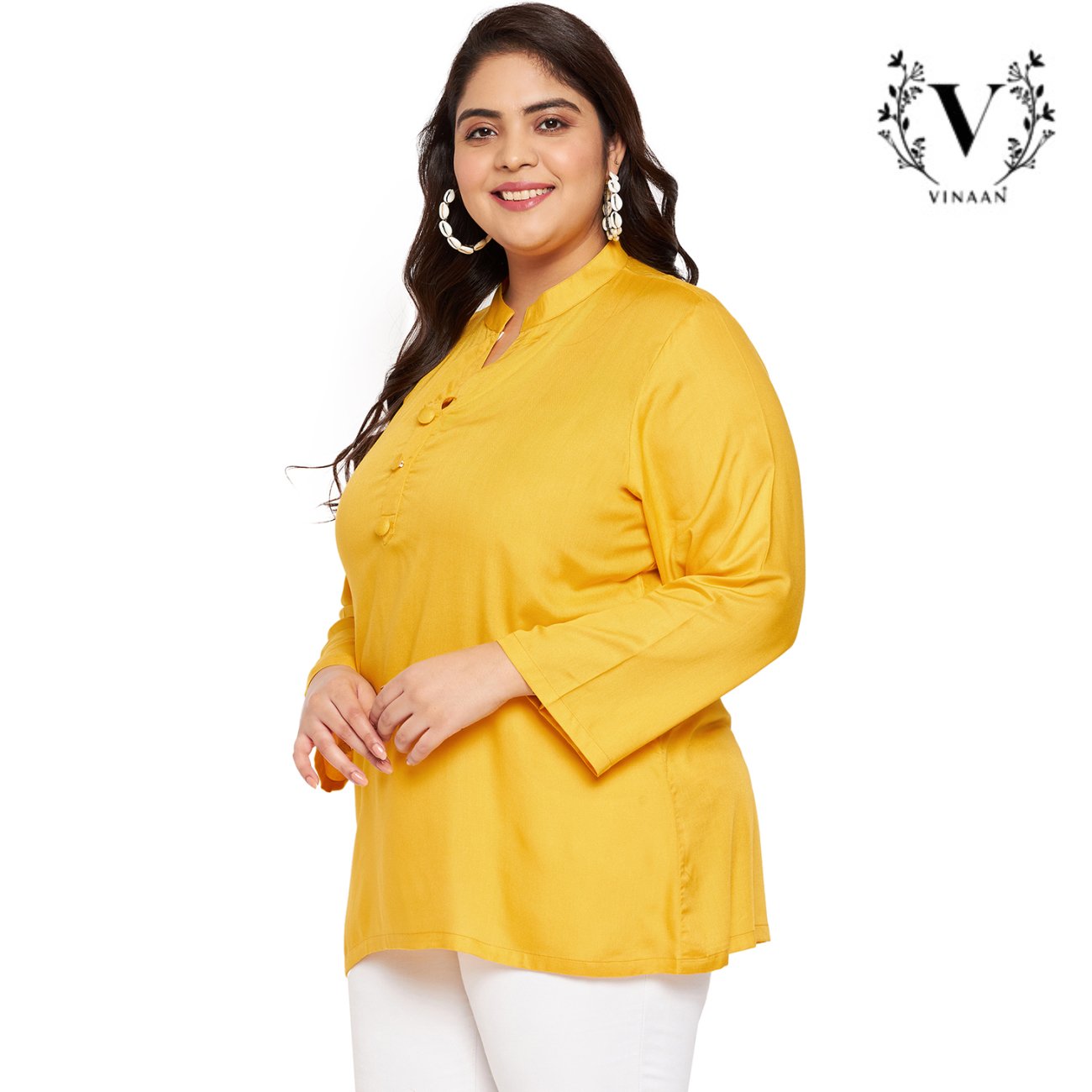 Golden yellow mandarin collar top - Image 3