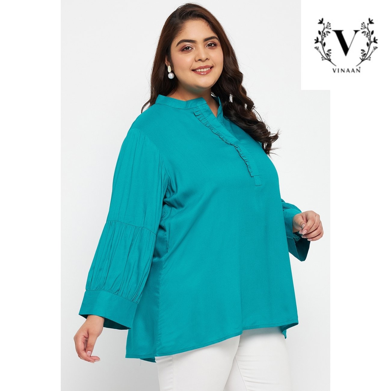 Teal pleated sleeves top - Image 4