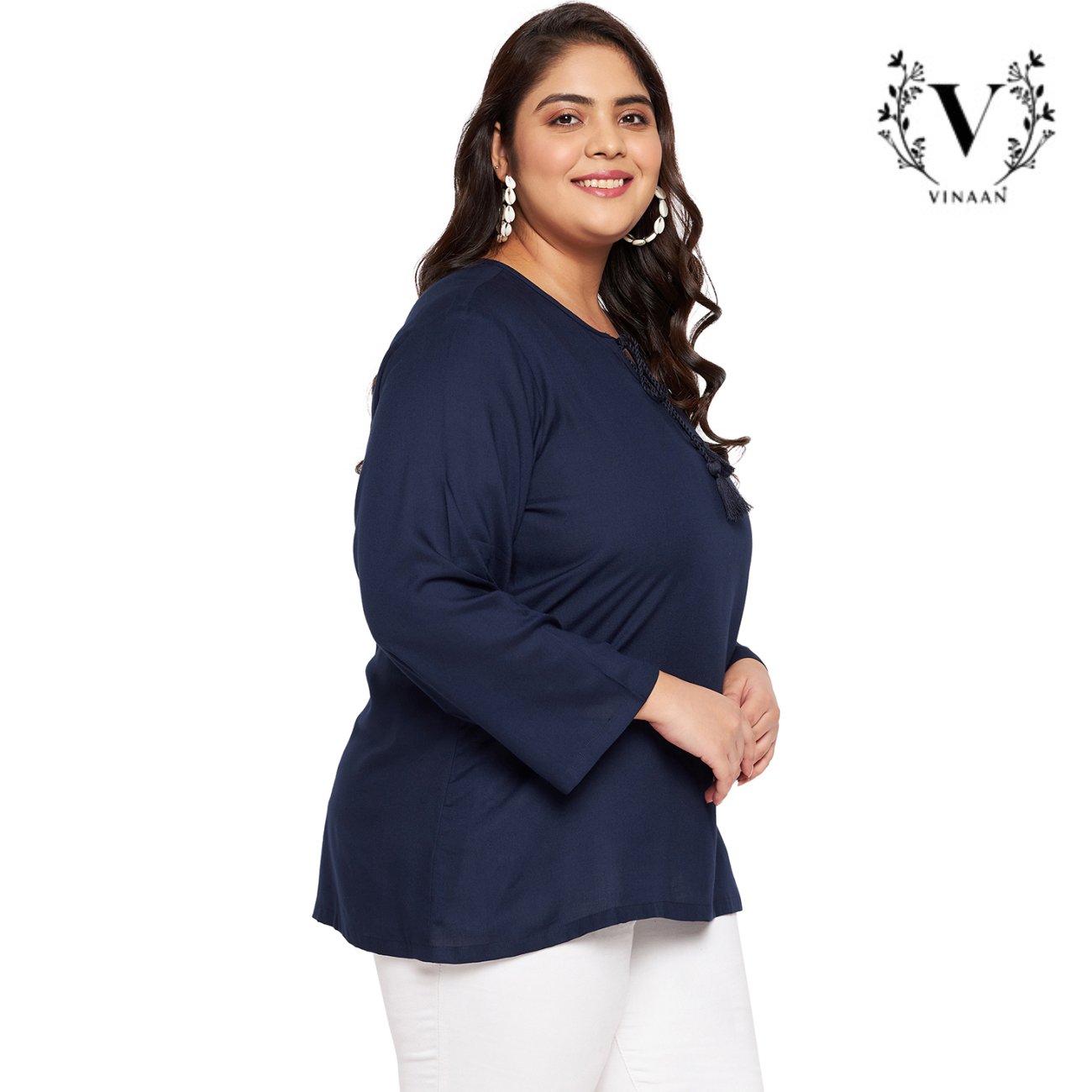 Navy blue tie up neck top - Image 4