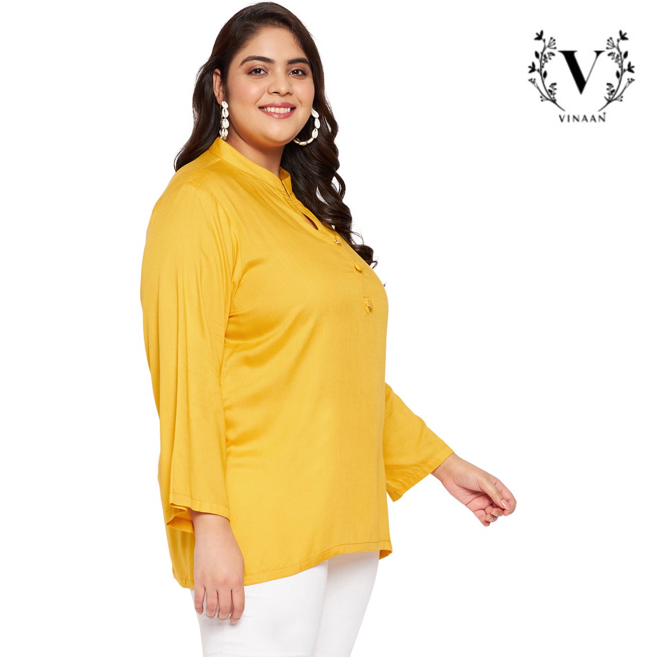 Golden yellow mandarin collar top - Image 4