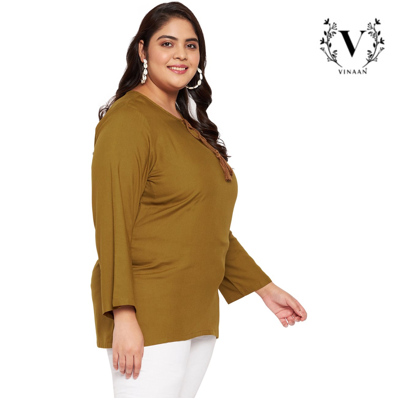 Golden olive tie up neck top - Image 5