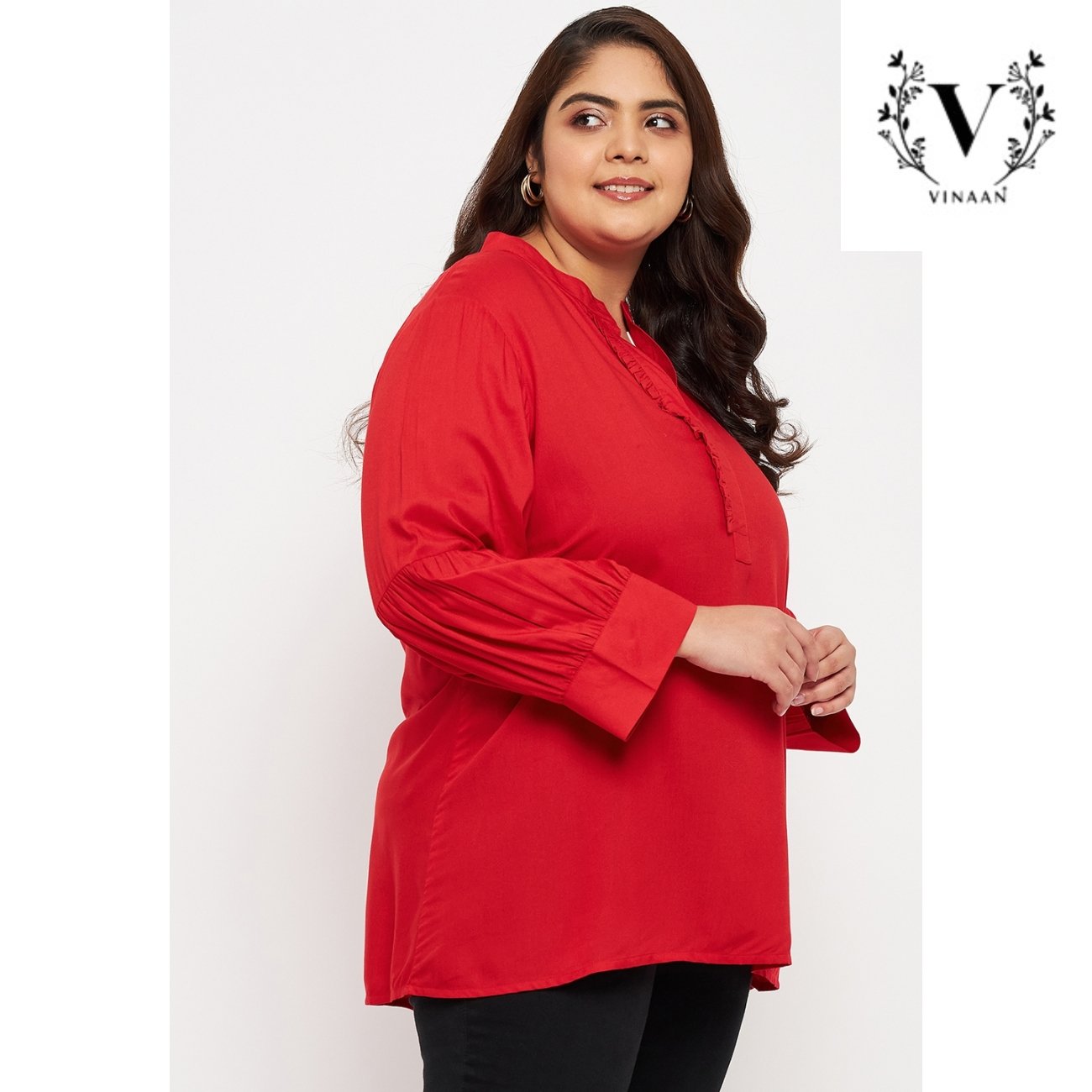 Cadmium red pleated sleeves top - Image 7
