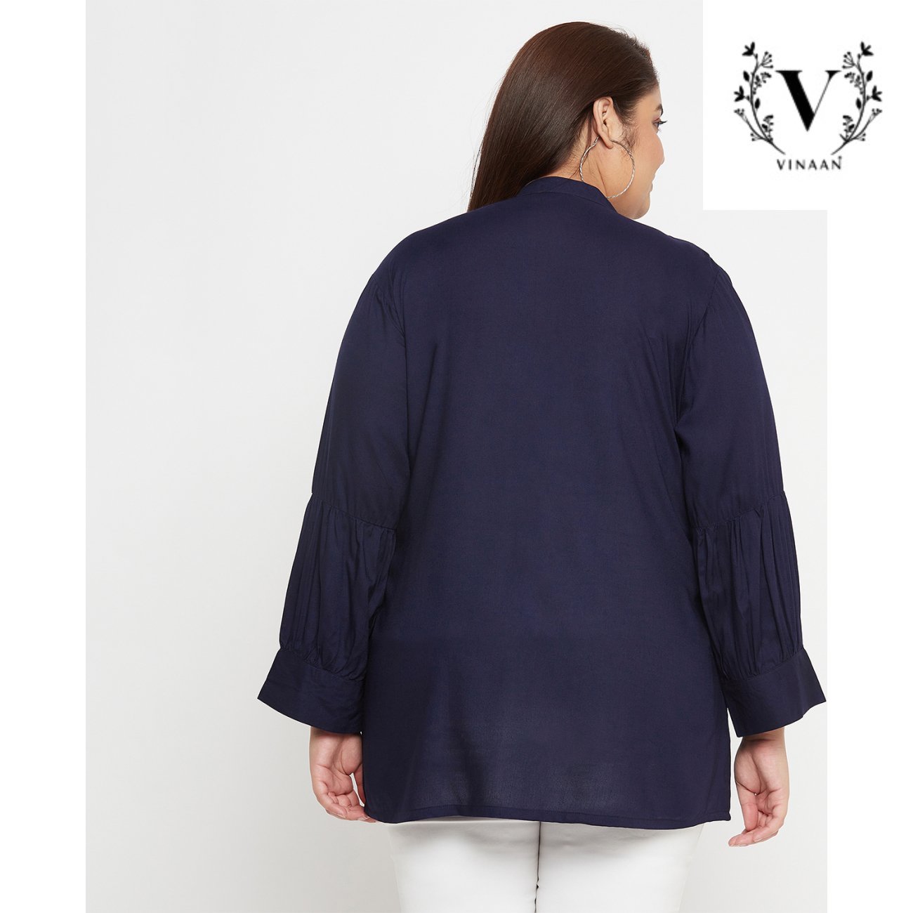 Navy Blue Pleated sleeves top - Image 5