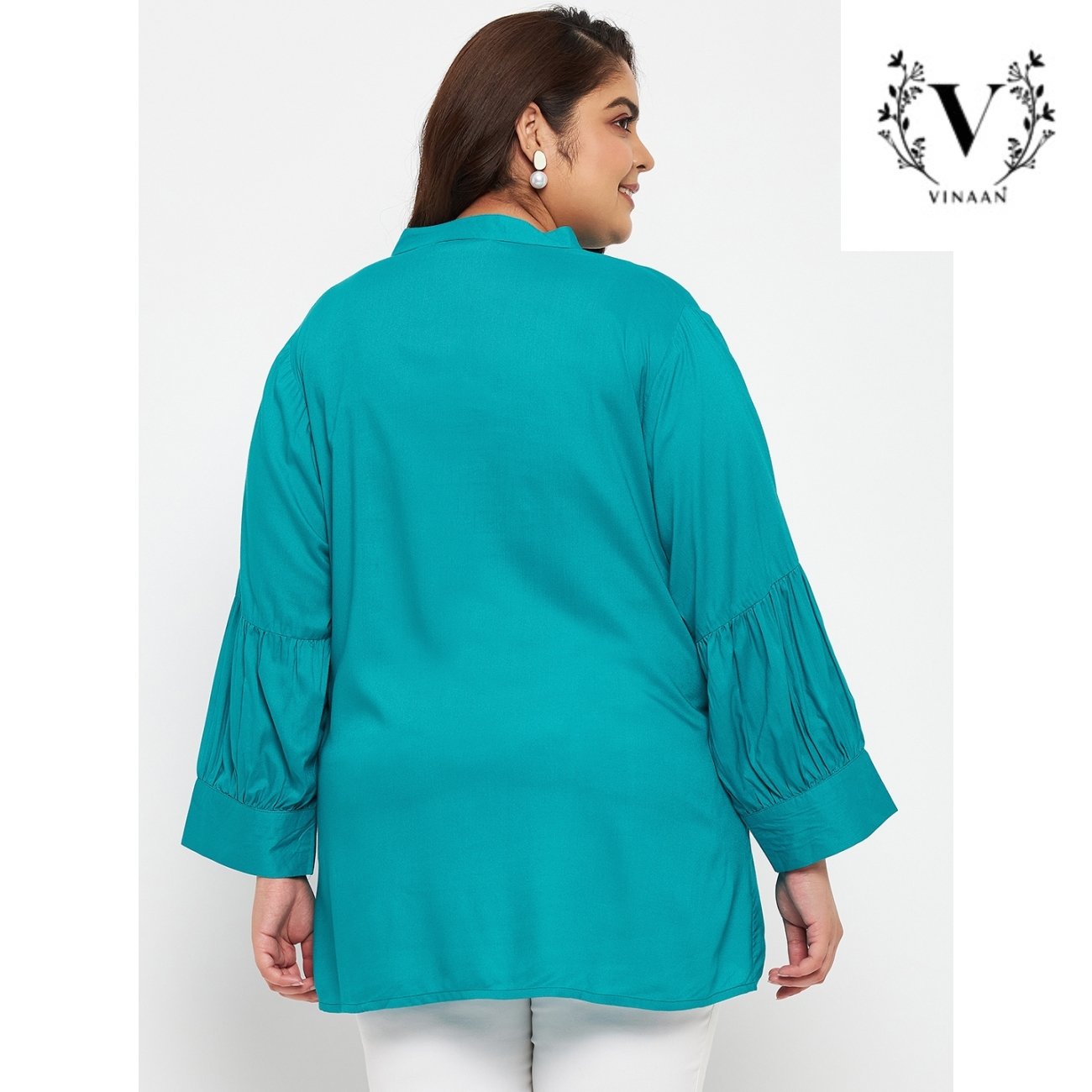 Teal pleated sleeves top - Image 5