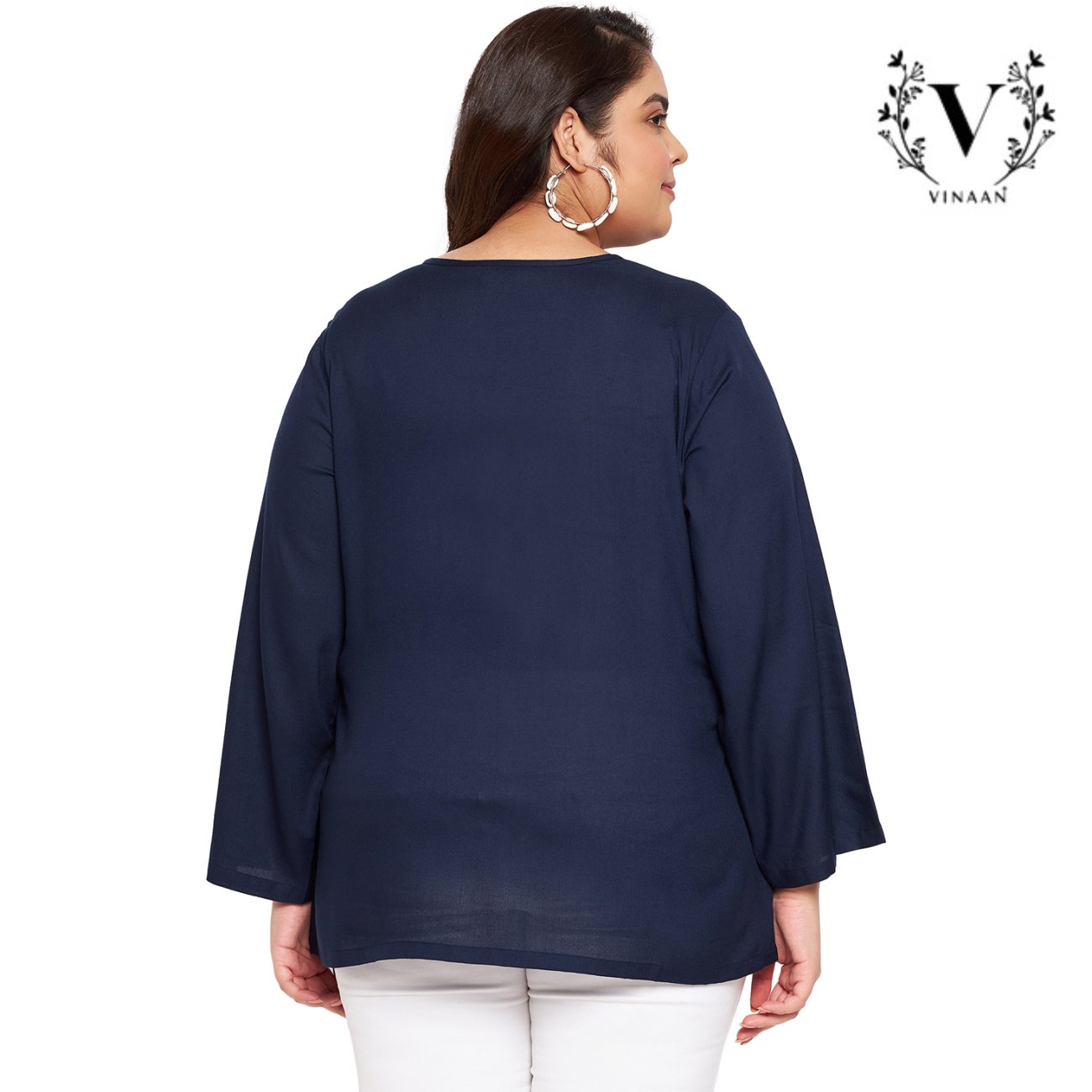 Navy blue tie up neck top - Image 5