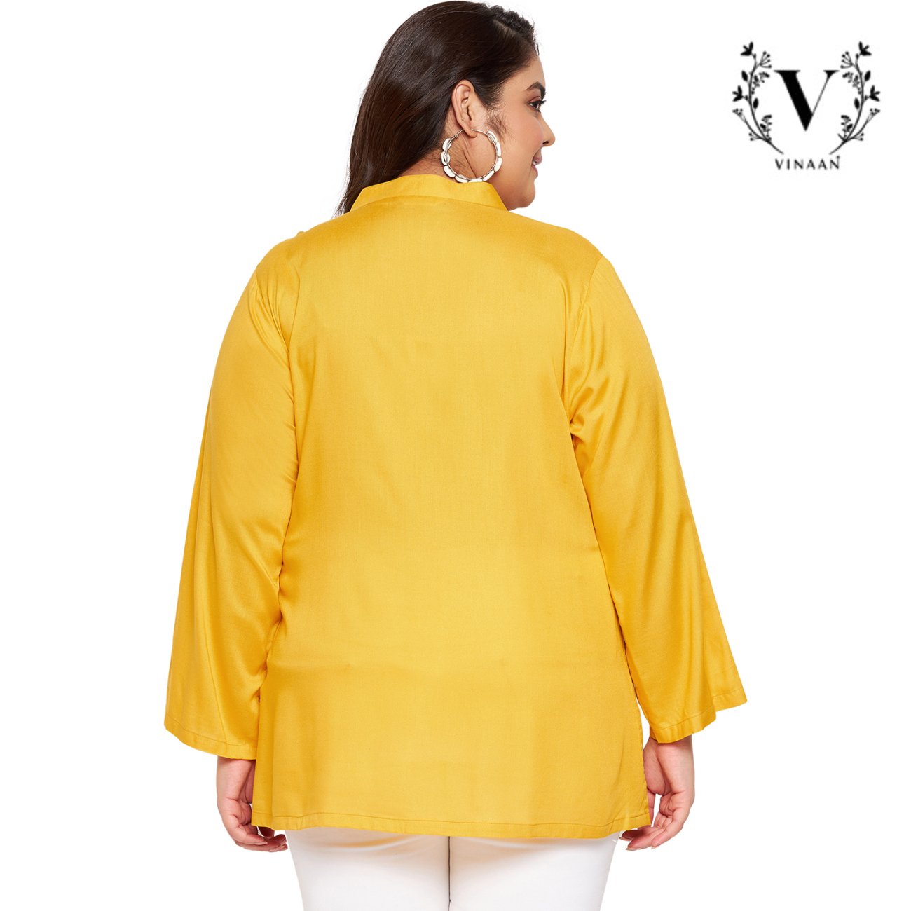 Golden yellow mandarin collar top - Image 5