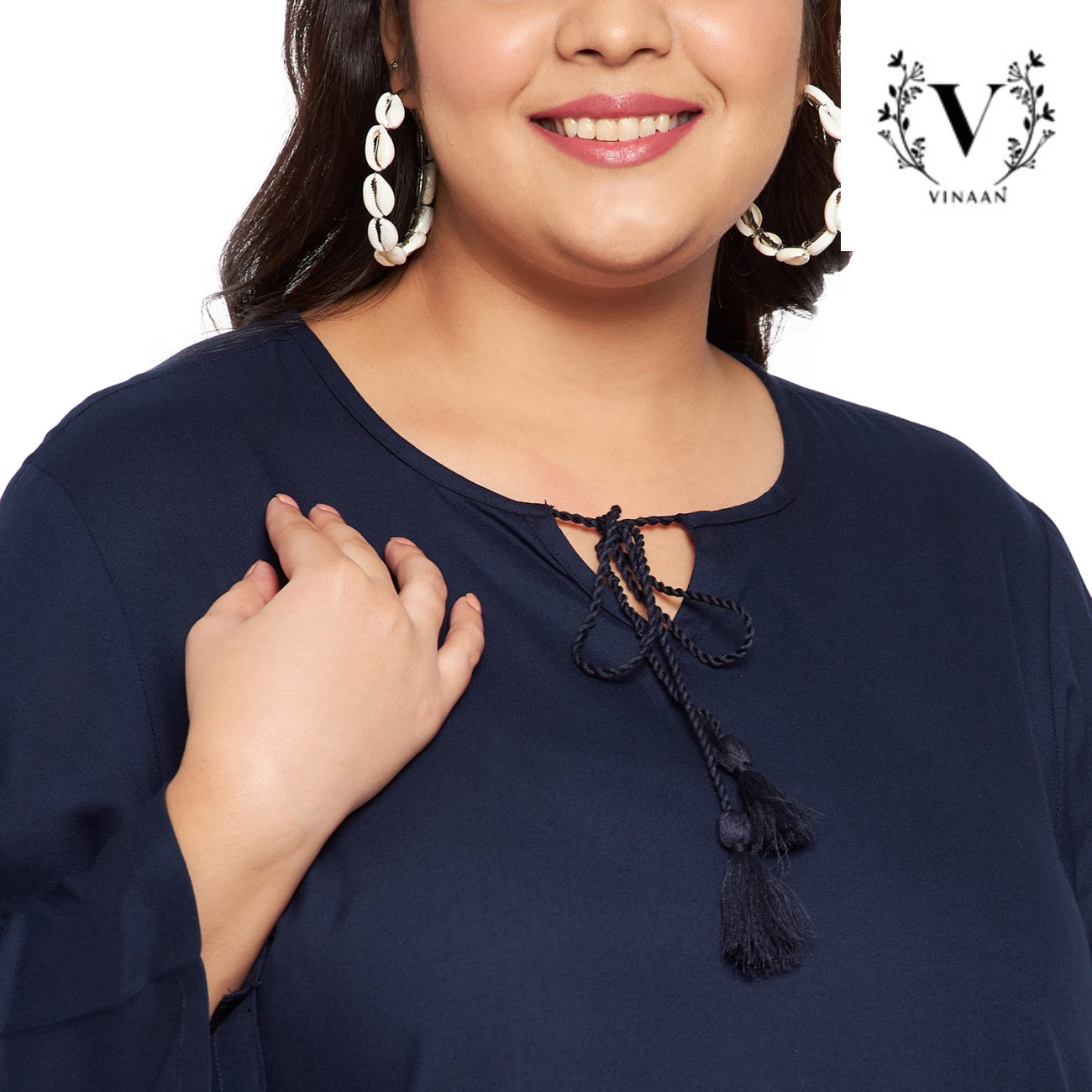 Navy blue tie up neck top - Image 6