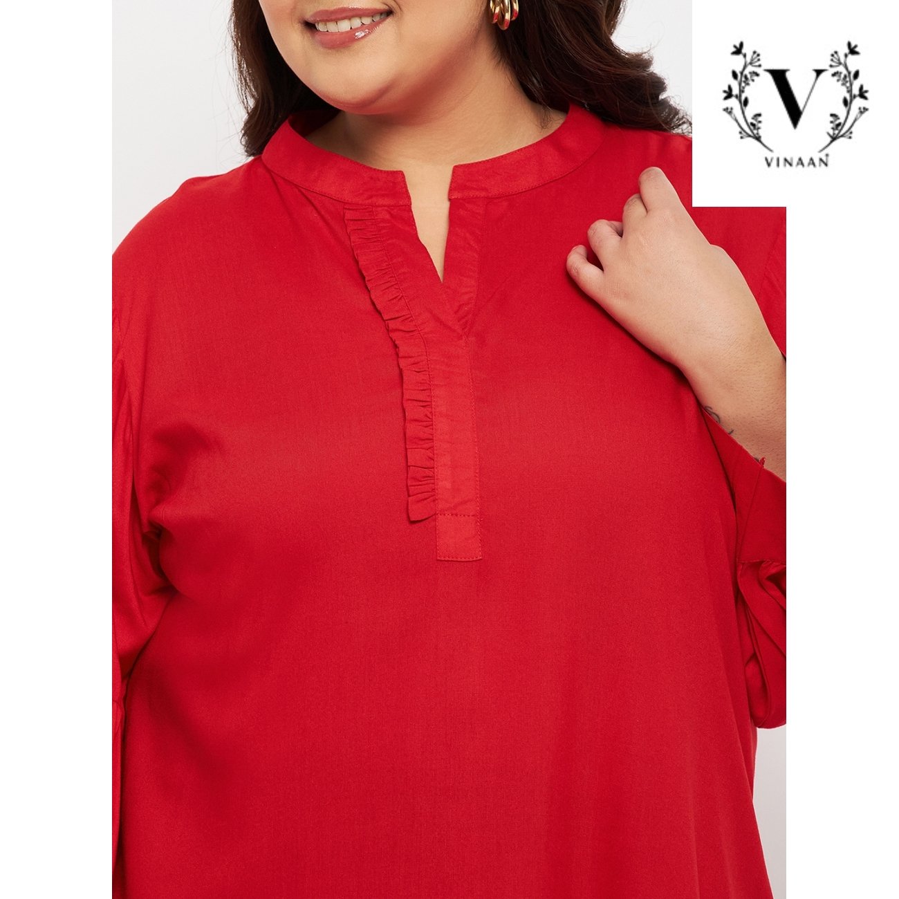 Cadmium red pleated sleeves top - Image 3
